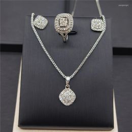 Necklace Earrings Set Sweet Crystal Women Wedding Earring Ring Fashion Jewelry Silver Plated Zircon Jewellery For Bride Gift Dz567