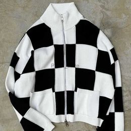 Men's Sweaters Y2K Cole Buxton Sweater High Street 1 1 Black and White Checkerboard Bi-directional Zipper Stand Neck Sweater Coat S-XLL231122