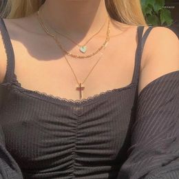 Pendant Necklaces MYJIEBIN European And American Cross Layered Necklace Jewelry Fashion Personality Peach Heart Collar Chain For Women