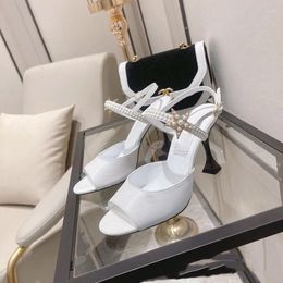 Dress Shoes 2023 Summer Fish Mouth Open Toe Water Diamond Pearl One Line Sandals Thin High Heels Banquet Versatile Women's