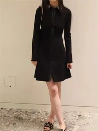 Casual Dresses 2023 Women Patent Leather Splicing Knitting Mini Dress Single-Breasted Ladies Slim Elegant Short Robe