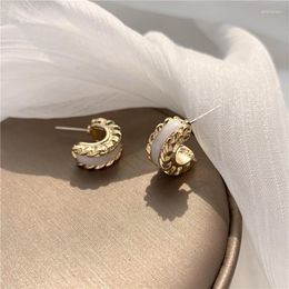 Stud Earrings Korean Retro Simple Light Luxury Compact C-shaped White Design Personality Girl Cute Sweet