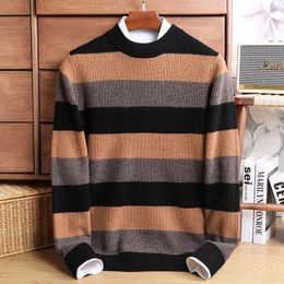 Men's Sweaters Fall/Winter Sweater Pure Wool Top Striped Knitwear Business Casual Classic Elegant Style Men Clothing Thickened