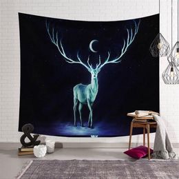 nature forest tapestry mist fall hanging wall decoration animal deer dorm farmhouse decor printed cloth tenture mural art236Q