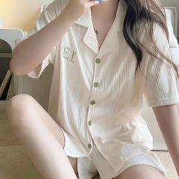 Women's Sleepwear Women Short Sleeve Shorts Soft Pajamas Dormir Lounge Solid White Pajama Mujer Bedroom Home Clothes Female Pyjamas