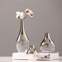 Nordic Glass Vase Creative Silver Gradient Dried Flower Vase Desktop Ornaments Home Decoration Fun Gifts Plants Pots Furnishing T2286S