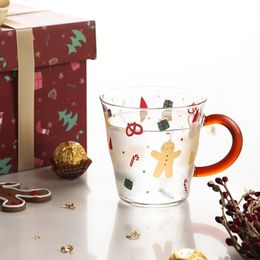 Mugs Christmas glass cup mug 400ml high borosilicate glass large capacity water cup cute Christmas gift box 231121