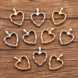 Charms 10PCS 13 24mm Metal Alloy Product Two Colour Heart Hollow Pendant For Jewellery Making DIY Handmade Craft