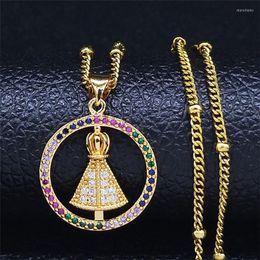 Pendant Necklaces Angle Zircon Copper Stainless Steel Charm Necklace For Women Gold Colour Jewellery Colares Feminino N107S07