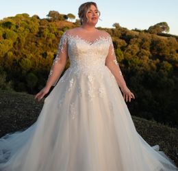 2023 Nov Arabisch Aso Ebi Plus Size Spitze Perlen Hochzeitskleid Elfenbein A-Linie Vintage Sommer Brautkleider Kleider ZJ202