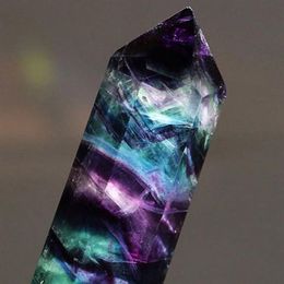 3pc Purple Green Natural Fluorite Quartz Crystal Point Healing Hexagonal Stone Wand for Home Decoration 259C