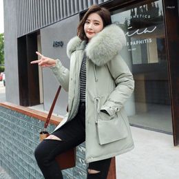 Women's Trench Coats 2023 Winter Parkas Women Large Fur Collar Hooded Jacket Thickness Cotton Padded Overcoat -30 Degree Snow Outwear