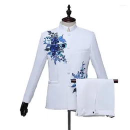 Men's Suits Chinese Tunic Suit Men Blazers White Fashion Jackets Middle-aged Elderly Stand Collar Tang Dress Chorus Performance Costume