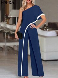 Women's Jumpsuits Rompers VONDA Women's Summer Rompers Elegant Office Formal Jumpsuits Casual Solid One Shoulder Sexy Loose Party Overalls Oversized 230422