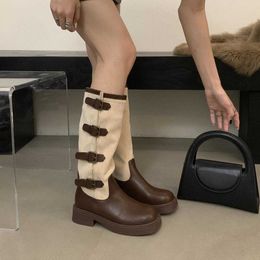 Boots Belt buckle thick heel brown Martin boots womens autumn and winter knee length western knight fashion boots 230830