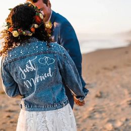 Giacche da donna Giacca di jeans da sposa personalizzata con perle Mis Cognome Giacca di jeans personalizzata Regalo nuziale Giacca Just Married 231121