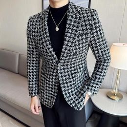 Men's Suits Fashion Business Gentleman Slim-fit Banquet Dress Handsome Thousand Bird Plaid Hosting Out Travel Casual Wedding Blazer