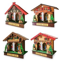 Decorative Objects & Figurines Creative Wooden House Barometer Thermometer Wall Mounted Weather Hygrometer Home Decoration261t