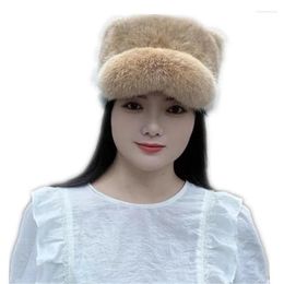 Visors Warm Genuine Fur Baseball Cap Full Pelt Fluffy Hats Lady Thick Soft Women Winter Fashion Peaked Caps