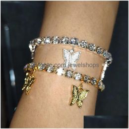 Tennis Luxury Butterfly Bracelets For Women Gold Sier Plated Animal Charm Tennis Iced Out Chains Fashion Bling Rhinestone Diamond Jewe Dhhqn