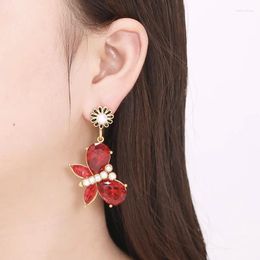 Stud Earrings Vintage Butterfly Pigeon Red Ruby For Women With High Quality