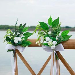 Decorative Flowers 2PCS Green Leaf Chair Back Flower Outdoor Wedding Backrest Decoration El Cloth Multi Purpose Curtain Binding