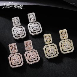 Stud Earrings Luxury Gold Colour Cubic Zircon Square Big For Women Fashion Wedding Party Wear Jewellery Gift