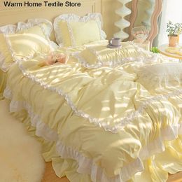 Bedding sets Korean Ins Set Luxury Quilt Cover Pillowcase Flat Bed Sheets Simple Girl Princess Ruffle Home Textiles 231122