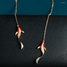Dangle Earrings Fashion Red Goldfish Good Luck Koi Long Tassel Line Threader 925 Silver Needle Drop For Women Korean Jewellery Gift