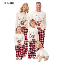 Family Matching Outfits Christmas Pyjamas Family Matching Outfits Set Adult Mother Kids Xmas Nightwear Pyjamas Cartoon Deer Fleece Warm Sleepwear Suit 231122