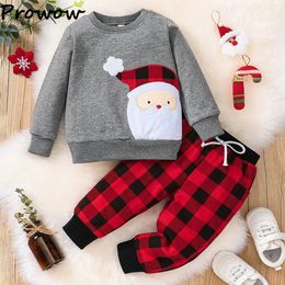 Clothing Sets Prowow Children Boy Christmas Outfit Sets Santa Claus SweatshirtRed Plaid Pants Christmas Clothes Kids Boys Year Costume 231122