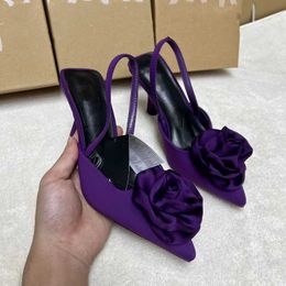 Dress Shoes Elegant Woman High Heeled Shoes Sweet Rose Closed Toe Footwear 2023 Summer Slingback Pointed Fashion Dress Ladies Sandals