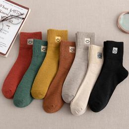 Women Socks DaiShana Women's Cotton Smiling Embroidery Cartoon Cute Solid Breathable Happy Harajuku Casual Smile Funny