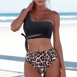 Women's Swimwear Bikini Swimsuit Push Up Set Sexy One Shoulder Beachwear Summer Leopard Bathing Suit High Waist 230422