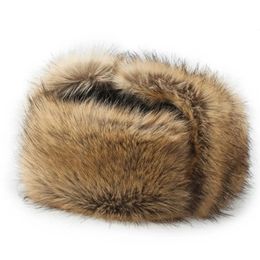 Trapper Hats Russian Ushanka Trooper Hats Women Men Winter Outdoor Riding Faux Fur Cossack Cap Thick Lei Feng Hat Warm Soft Earmuff 231121