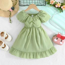 Girl Dresses Toddler Summer Short Sleeve Solid Color Dress Green Fashion Cute First For Girls 716