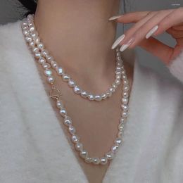 Chains Sweater Chain Natural White 10-11mm Baroque Pearl Necklace Long OT Buckle French Retro Shaped Pearls Joker Leisure Female