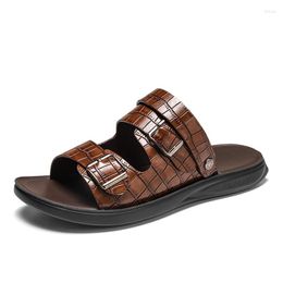 Sandals Men Buckle And Summer Slippers Men's Leather Adult Thick-Soled Beach Shoes Non-Slip Open-Toe 73510 'S 61799 'S 77131 's