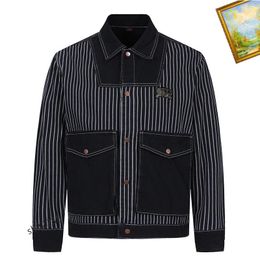 Men's Jackets Denim Jacket Striped Work Clothes Large Pockets Loose Top Youth Spring And Autumn Trend Casual