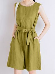 Women's Jumpsuits Rompers Women Elegant Sleeveless Jumpsuits ZANZEA Summer Casual Cotton Beach Overalls Loose Work Playsuits Solid Wide Leg Rompers 230422