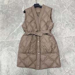 Women's Vests Autumn Winter Puffer Jacket Sleeveless Cardigan Women Cotton-padded Waistcoat Bodywarm Plus Size Cotton Outerwear Belt Slim