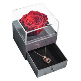 Decorative Flowers & Wreaths Natural Eternal Rose Jewelry Box Necklace Preserved Proposal Ring Case Valentine's Gifts (Excluding Necklace)