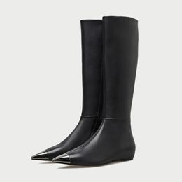Boots MUMANI Woman's Knee-High Boots Genuine leather Zipper Pointed Toe Height Increasing Motorcycle Lady Shoes 231122