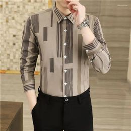 Men's Casual Shirts Spring And Autumn Cardigan Single Breasted Polo Collar Letter Print Stripe Contrast Color Long Sleeve Shirt Fashion Tops