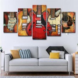 Wall Art Canvas Pictures 5 Panels Modern Music Guitar No Frame Oil Painting Canvas Art Wall Picture For Bed Room Unframed Soccer299e