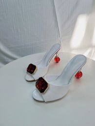 Genuine women Ladies leather sandals Rhinestone high heels summer Flip flops slipper slip on wedding dres d