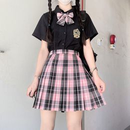 Skirts Korean Sweet Plaid Skirt Women Harajuku Cute Pink Black High Waist Pleated Mini Skirts Japanese Uniform Preppy JK Skater 2000s 230422