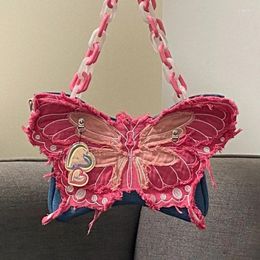 Evening Bags Xiuya Y2k Fashion Handbag Butterfly Applique Denim Chain Sweet Cool Shoulder Bag American Style Gothic Vintage Crossbody