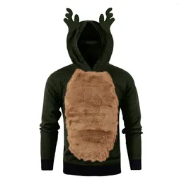 Men's Hoodies Men Christmas Elk Fleece Thick Ears Hat Fluffy Sweatshirts Kawaii Graphic Patchwork Colour Hooded Tops Pullovers Sudadera