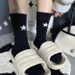 Women Socks European Fashion Brand Black White And Blue Five-pointed Star Cotton Japanese Solid Colour Men's Women's Sports